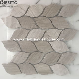 Top Quality White wood Marble leaves mosaic tiles