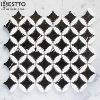 White and Black Marble Flower Mosaic Tile Suppliers