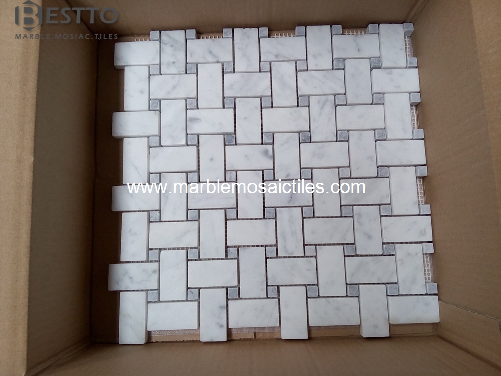 Basket weave mosaic Carrara White