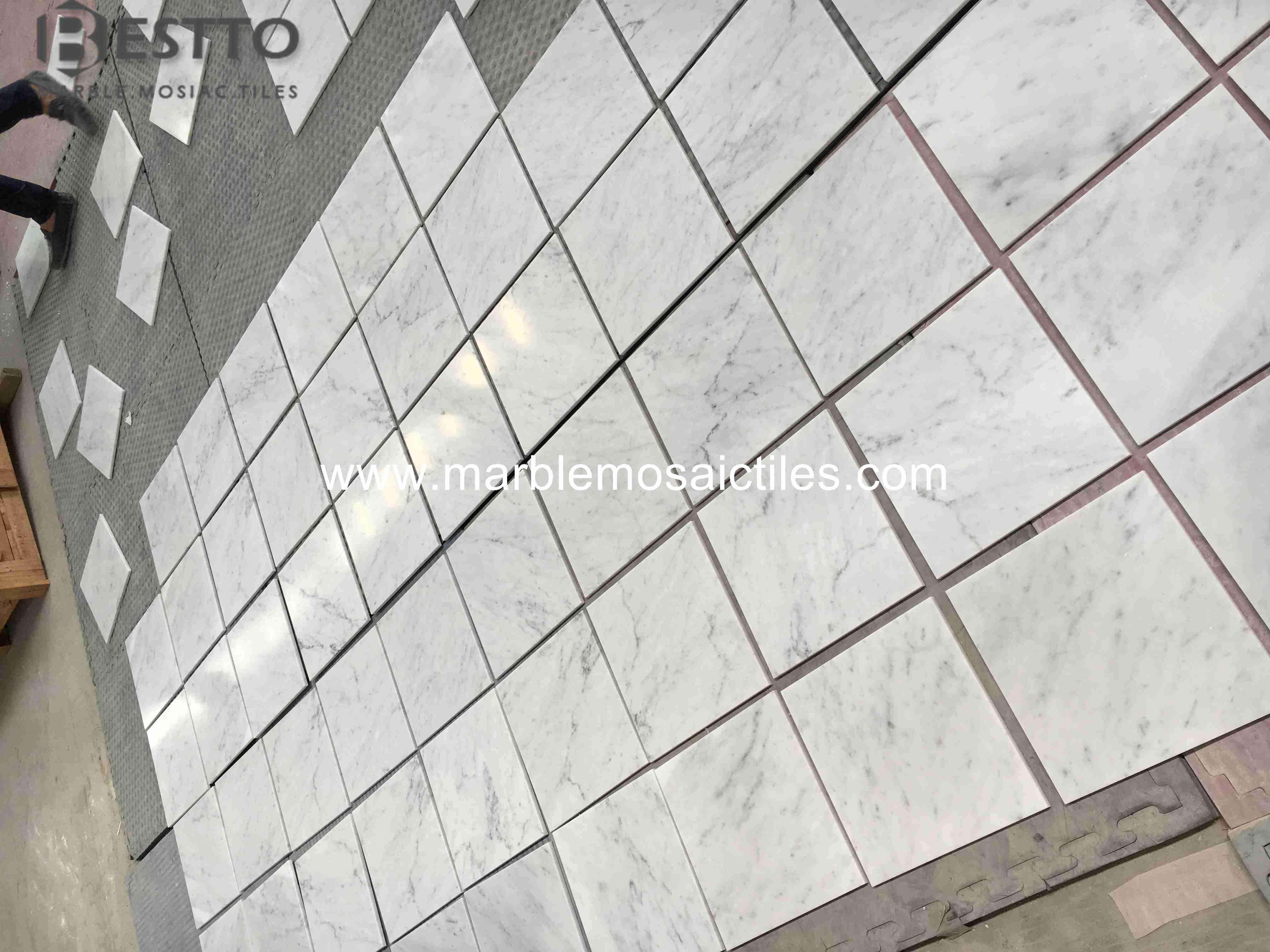 Carrara White Polished Tiles 12''x12''