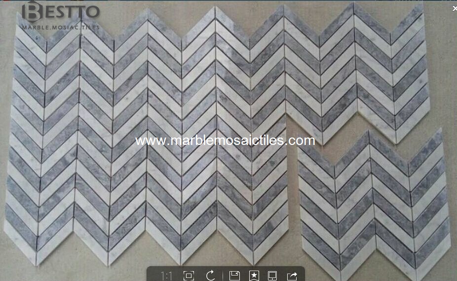 Carrara white and Pacific Grey Chevron Mosaic