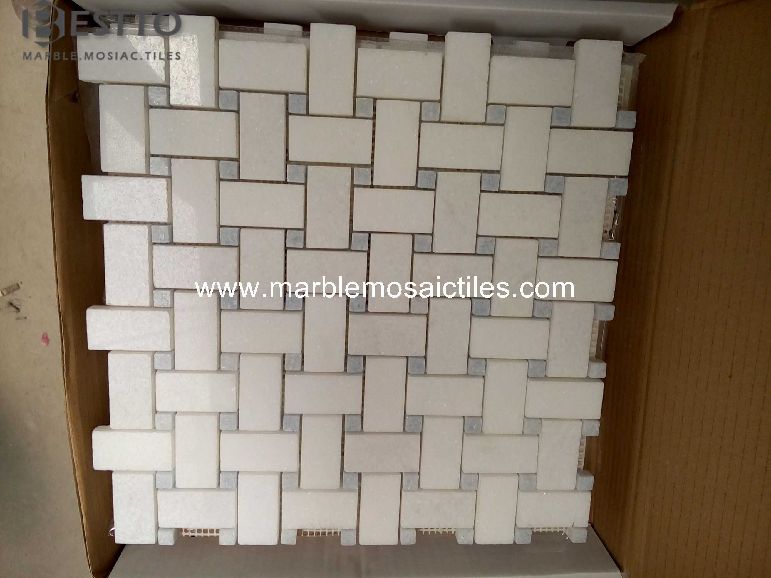 Thassos White Basket weave mosaic