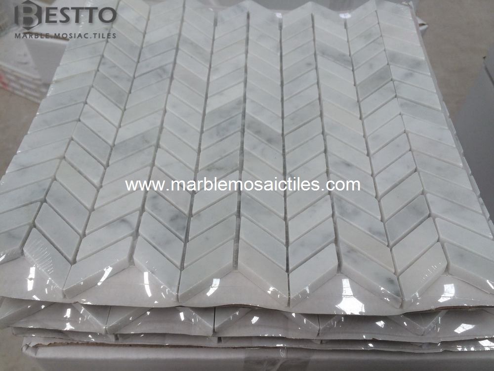 Carrara Fishbone Mosaic Tile