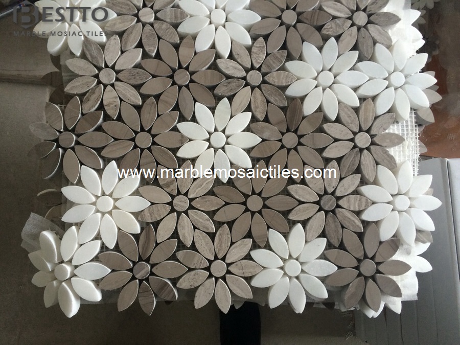 White wood Flower Mosaics