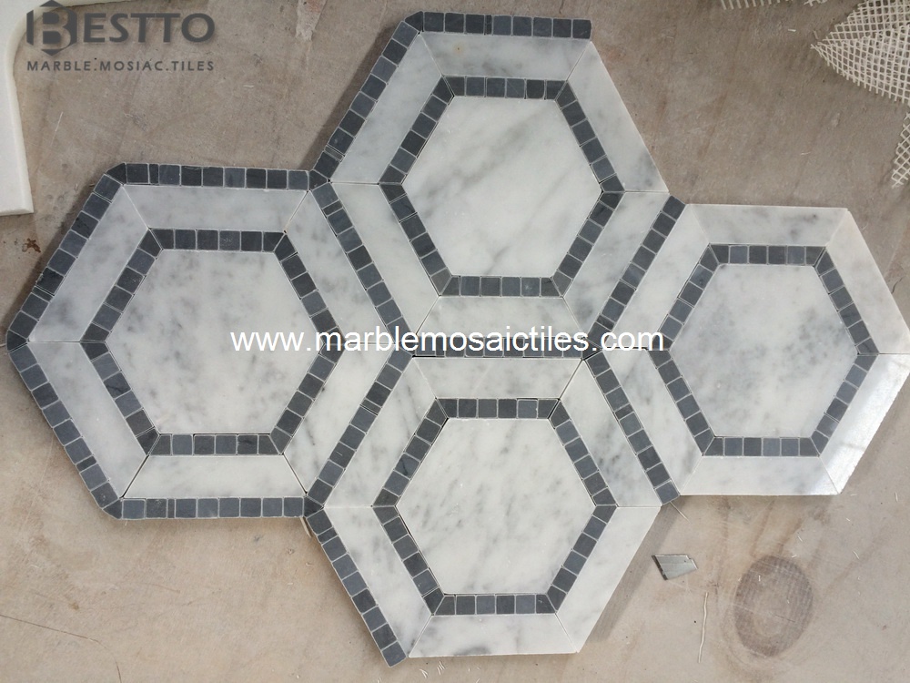Carrara and Bardiglio Hexagonal Mosaic