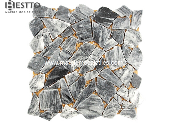 Grey Marble Crazy mix tumbled mosaic tile