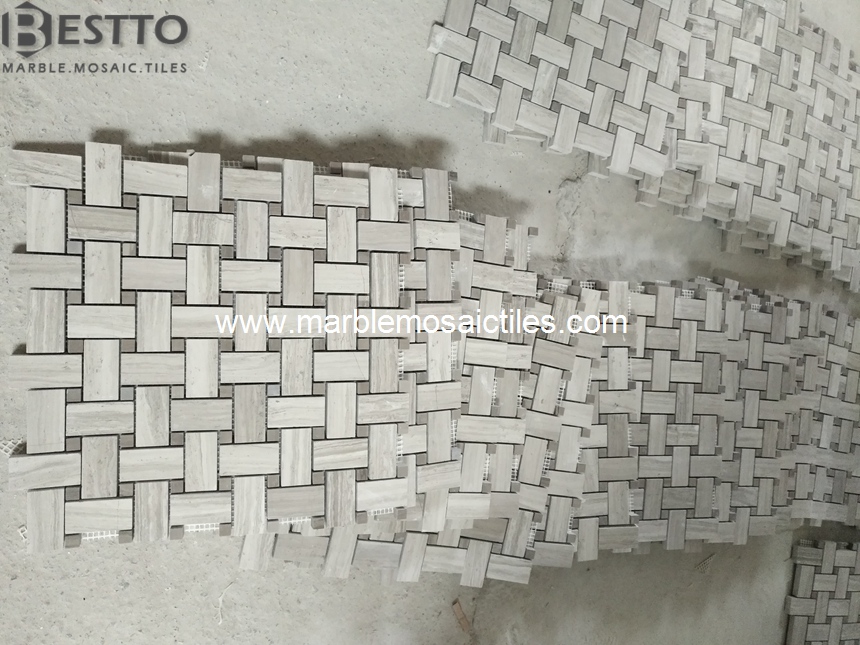 White Wood mosaic Tiles