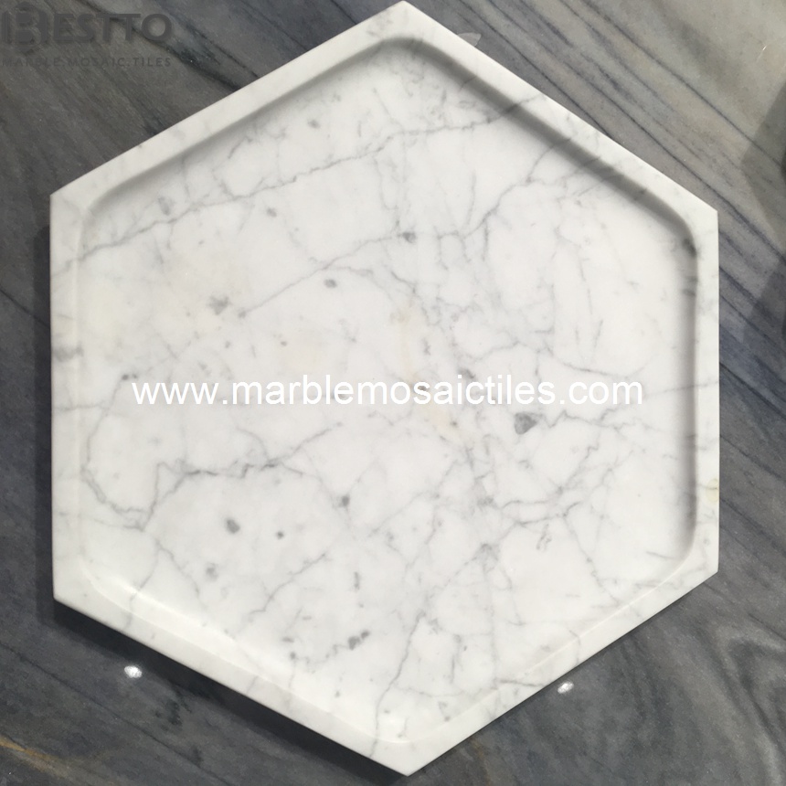 white carrara hexagon tile