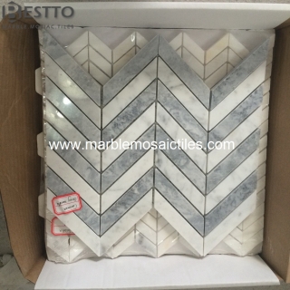 White Carrara Chevron Mosaic Manufacturers