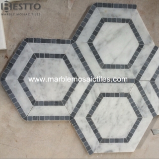 Carrara and Bardiglio Hexagonal Mosaic Suppliers