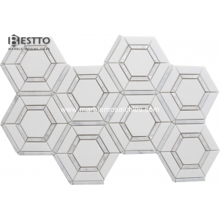 Top Quality Marble mixed River shell Hexagonal Mosaic