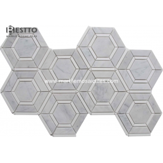 Carrara and Thassos Hexagonal Mosaic Suppliers