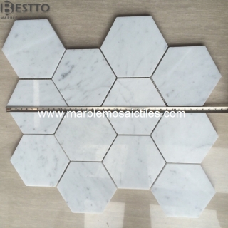 White Carrara Hexagon Mosaic 4'' Online
