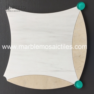 Bianco Dolomiti &  Cream Marfil Marble& Green Glass Waterjet Mosaic