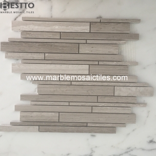 White wood Marble mixed rectangle mosaic tiles Online