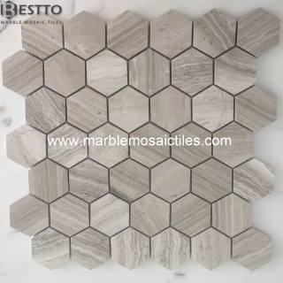 White wood marble hexagon mosaic tiles Online