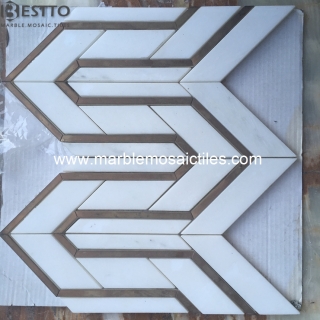 Hot Sale Thassos White marble and brass metal mosaic