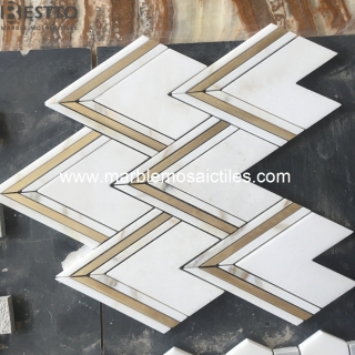 Hot Sale White Marble mixed Brass metal mosaic tiles