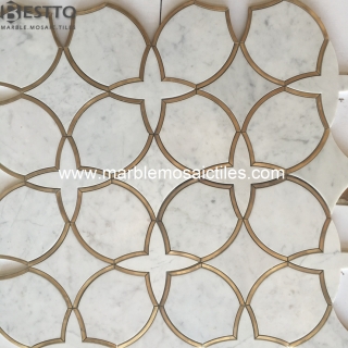 White Carrara mixed with Brass waterjet mosaics Suppliers